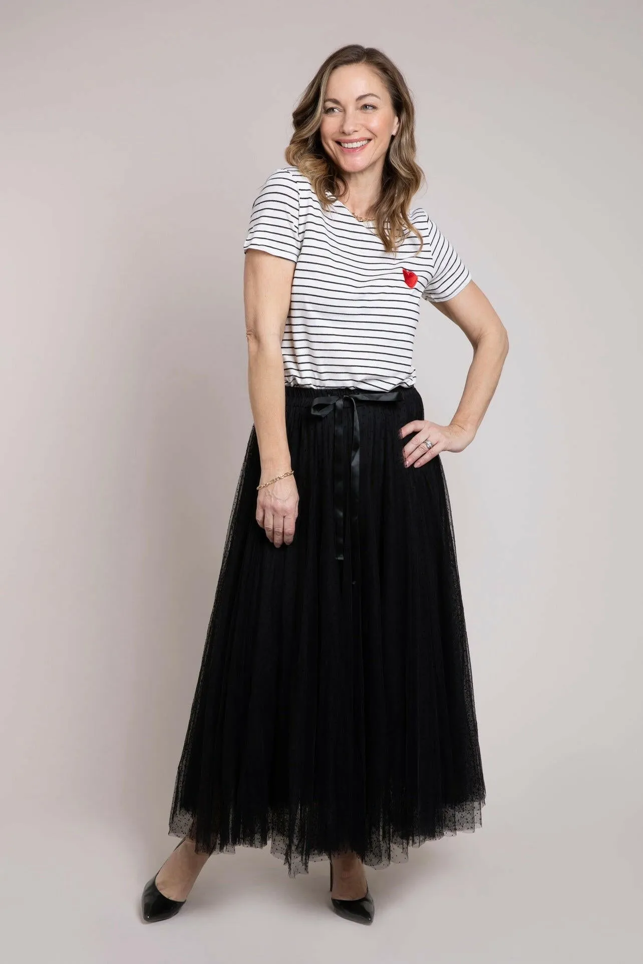 Polka Dot Maxi Tulle Skirt | Black