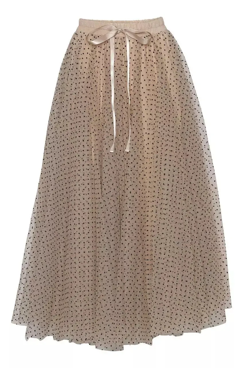 Polka Dot Maxi Tulle Skirt | Creme