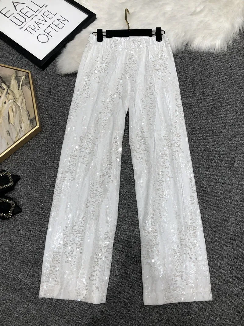 Pre Order:  Embroidered Sequin Straight Leg Pants