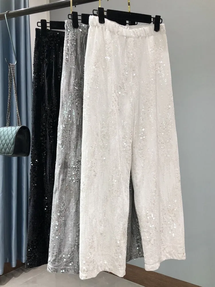 Pre Order:  Embroidered Sequin Straight Leg Pants