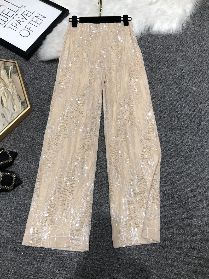 Pre Order:  Embroidered Sequin Straight Leg Pants