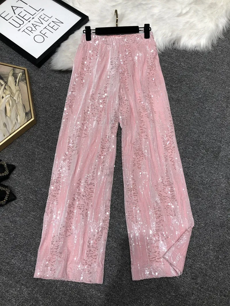 Pre Order:  Embroidered Sequin Straight Leg Pants