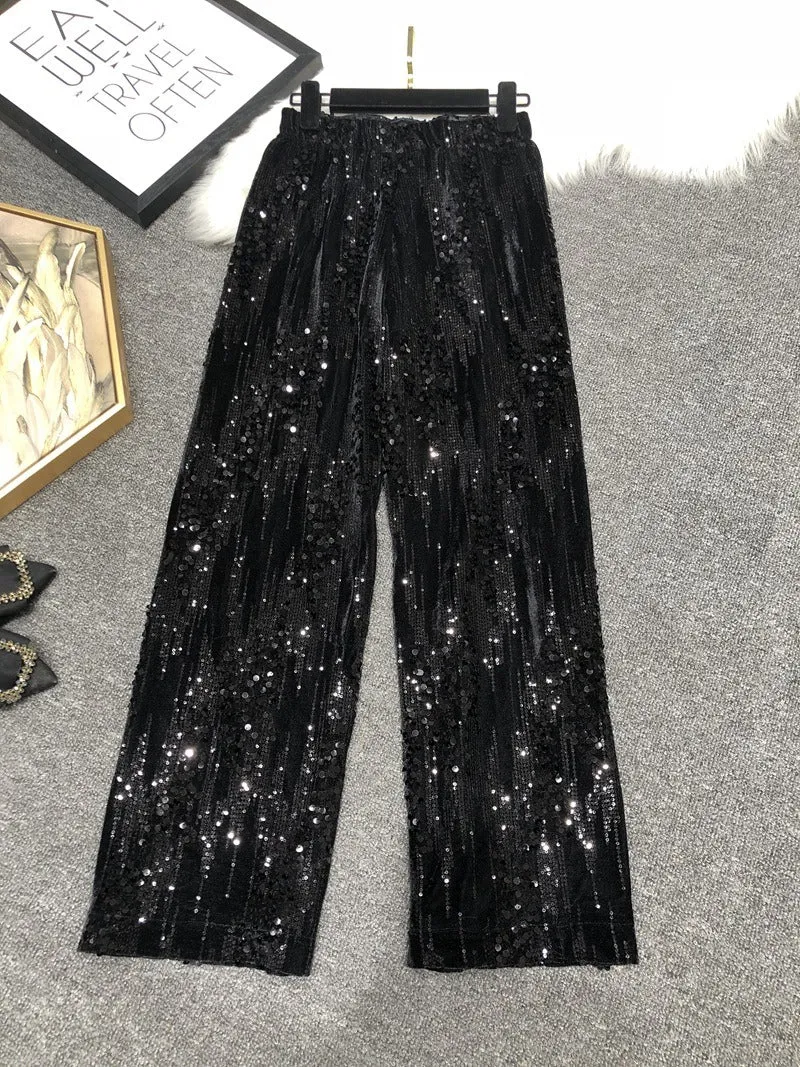 Pre Order:  Embroidered Sequin Straight Leg Pants