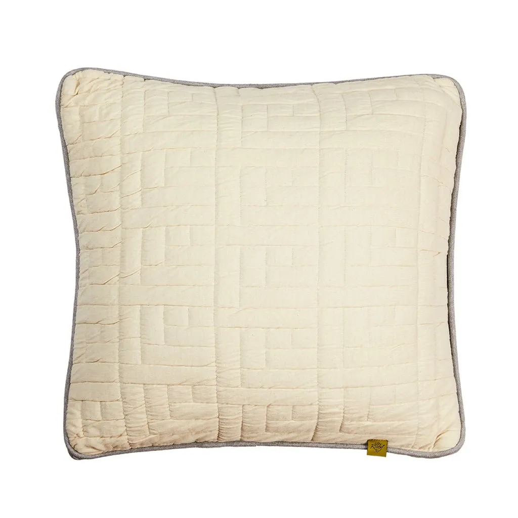 Quilted Cotton Cushion Cover - Cream / Grey