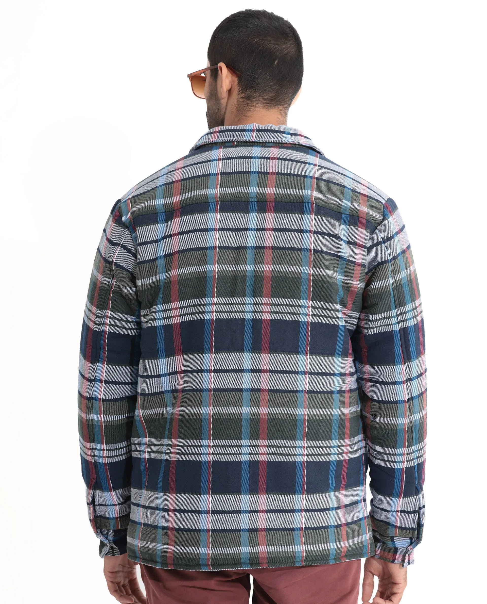 Rare Rabbit Men's Hollis Blue Regular Collar Checks Shacket