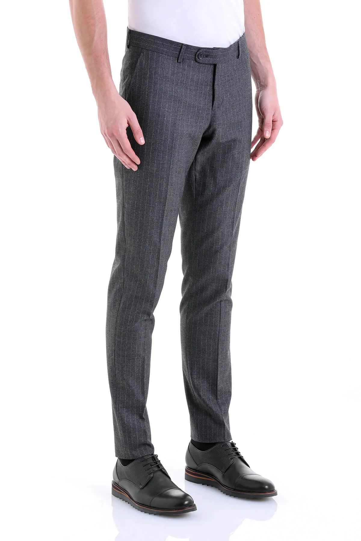 Regular Fit Pinstripe Side Pocket Low Waist Gray Dress Pants