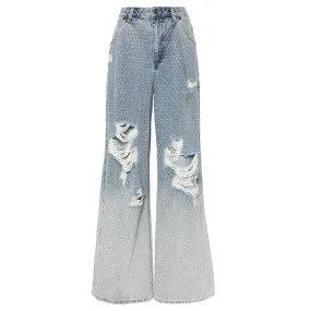 Rhinestone Ombre Distressed Jeans