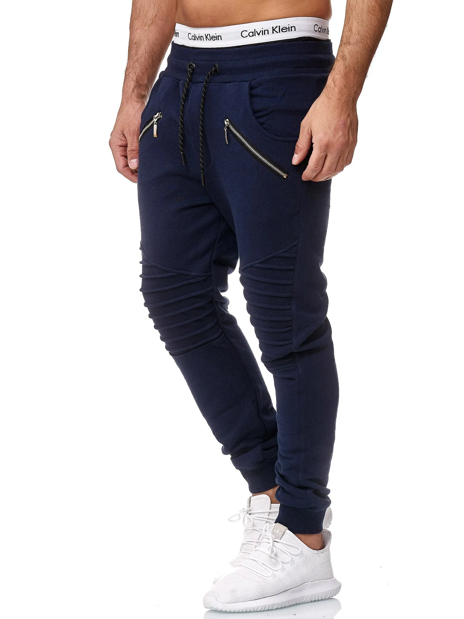 Ribbed Zipper Sweatpants Joggers - Navy Blue X2C