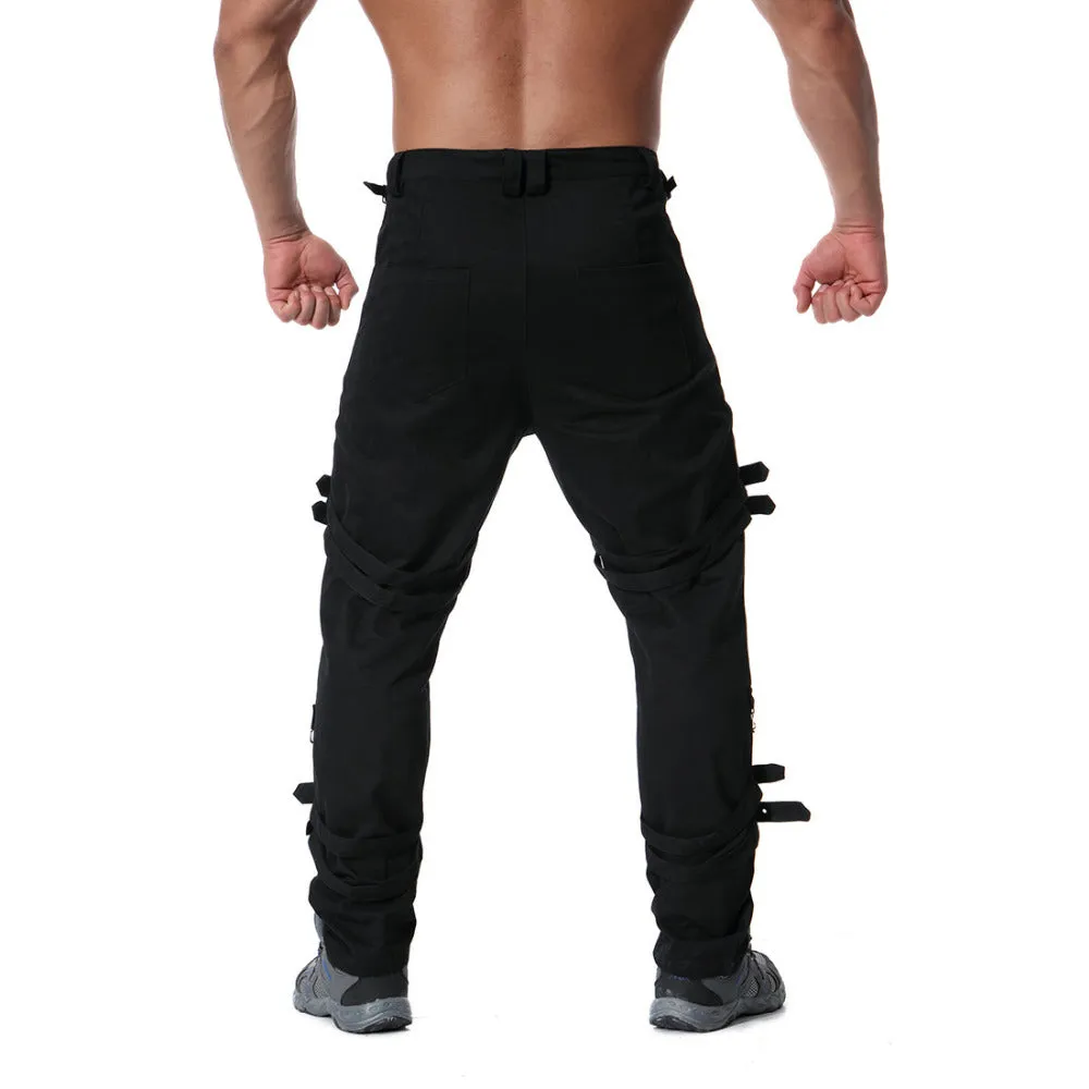 Rocker Style Multi Zippers with Chain Men Cargo Pants