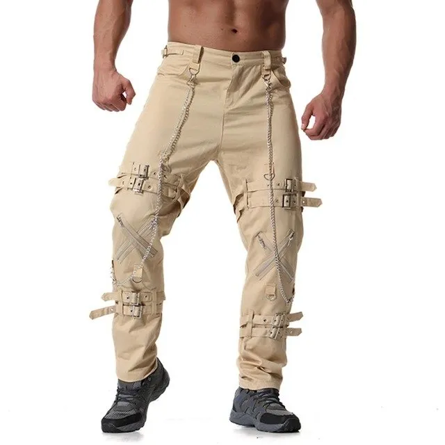 Rocker Style Multi Zippers with Chain Men Cargo Pants