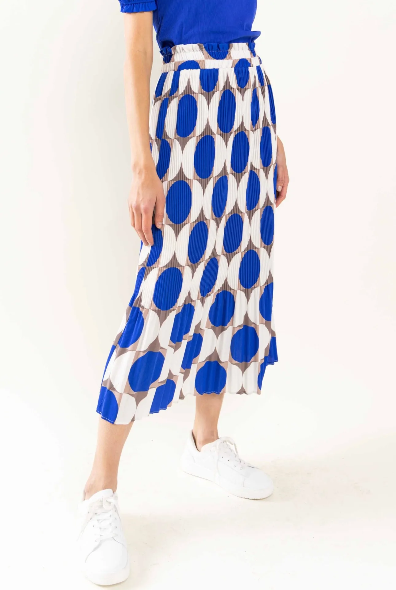 Royal Blue Geometric Pleated Long Midi Skirt