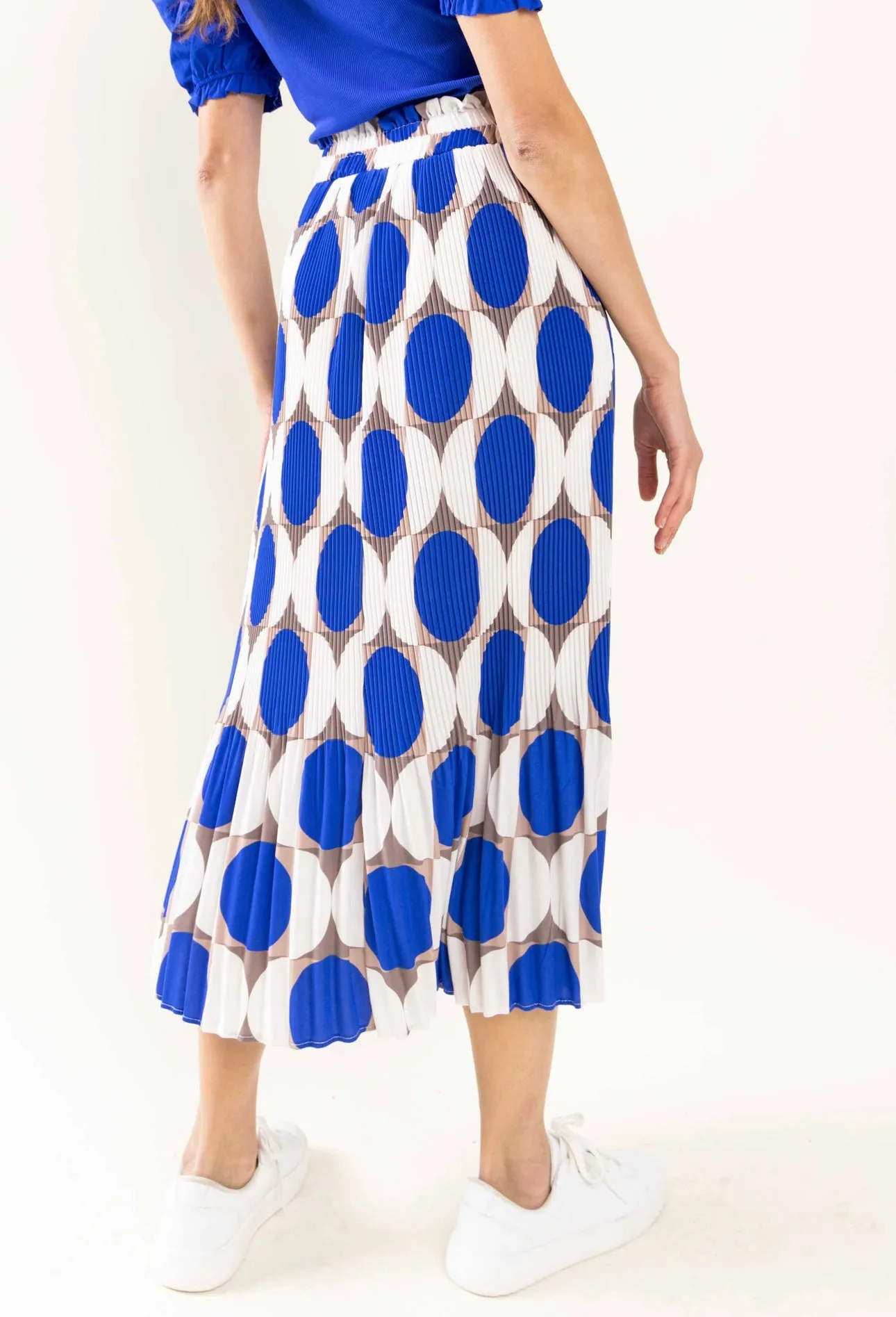 Royal Blue Geometric Pleated Long Midi Skirt