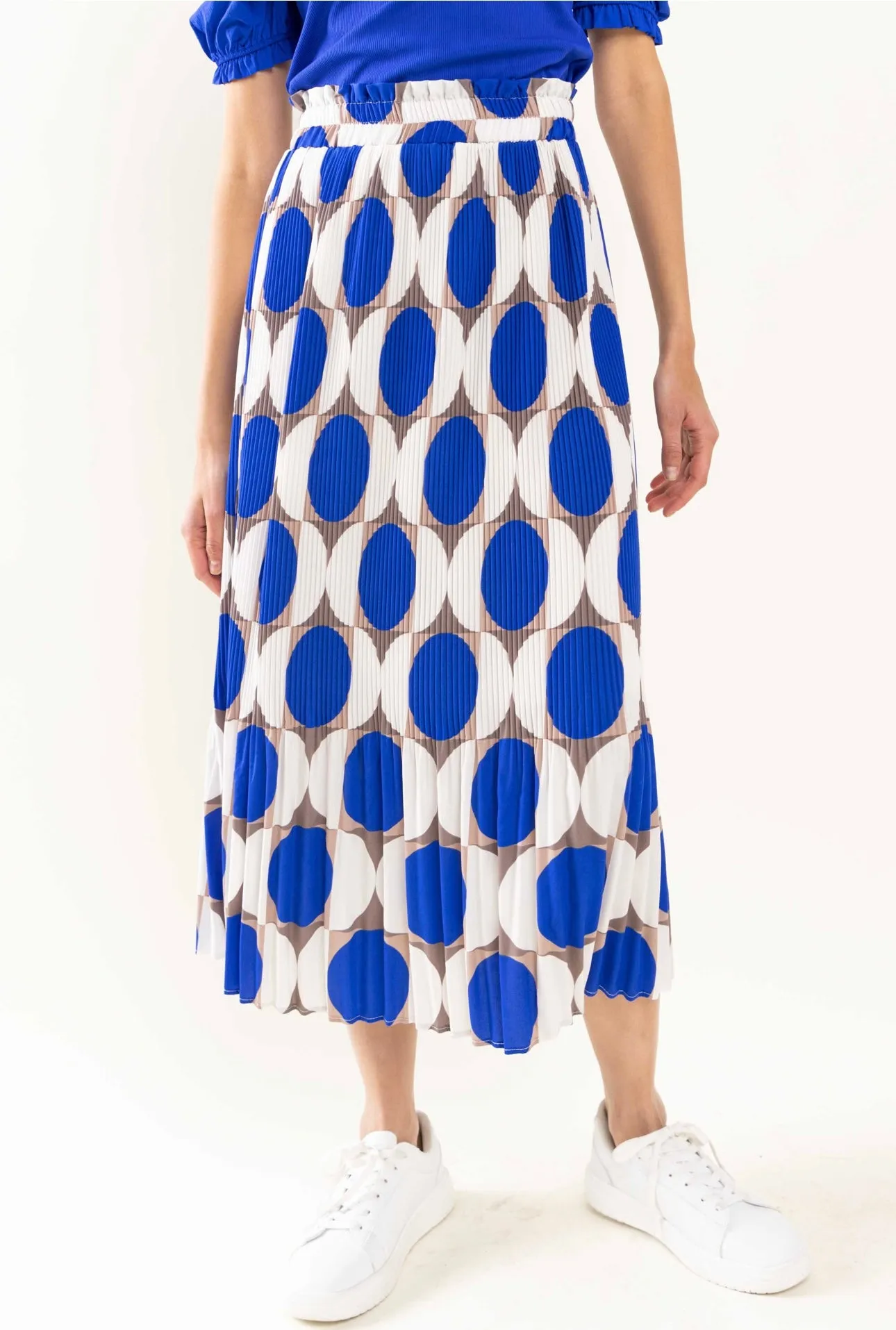 Royal Blue Geometric Pleated Long Midi Skirt