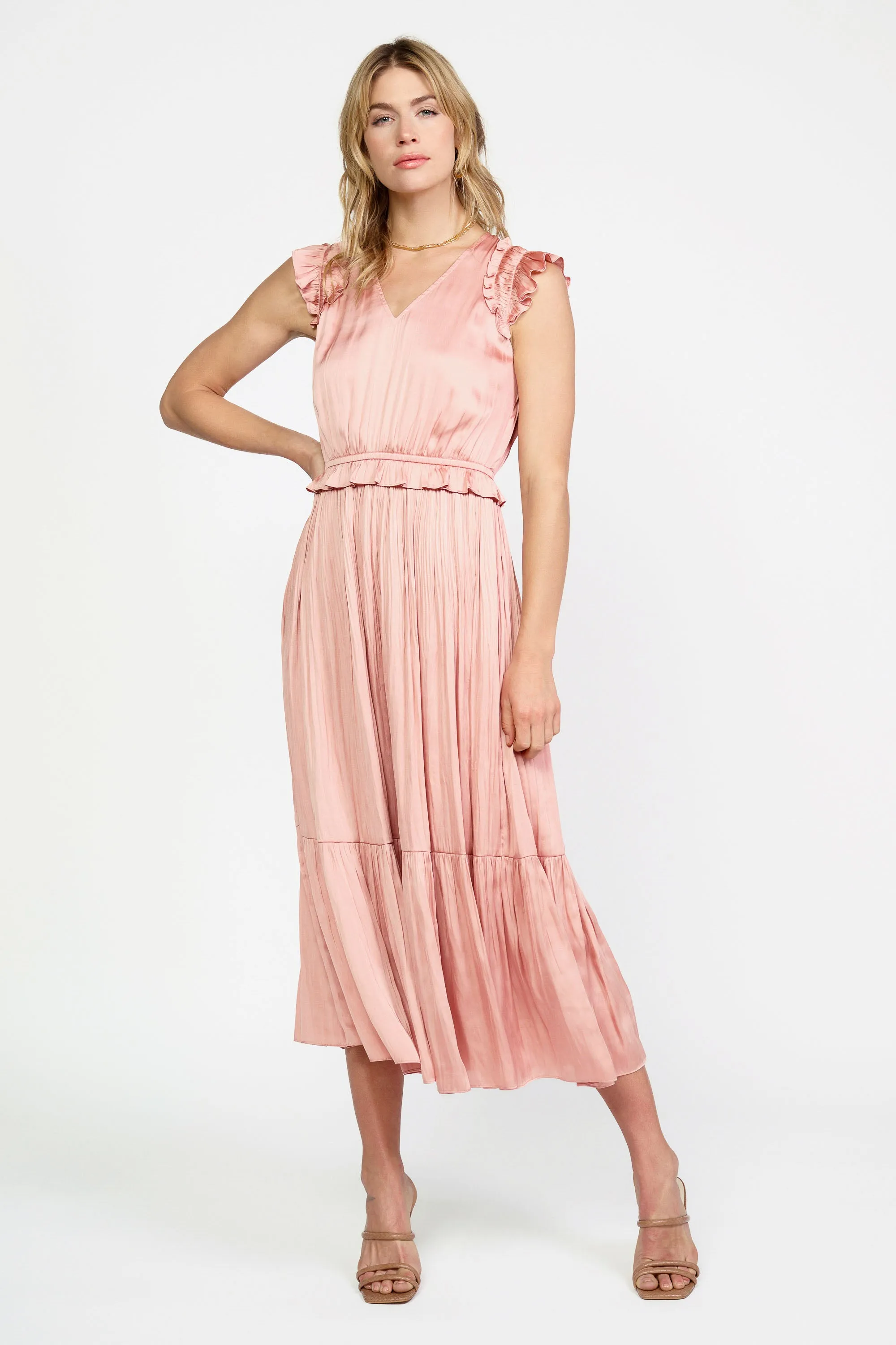 Ruffled Flutter Sleeve Midi Dress