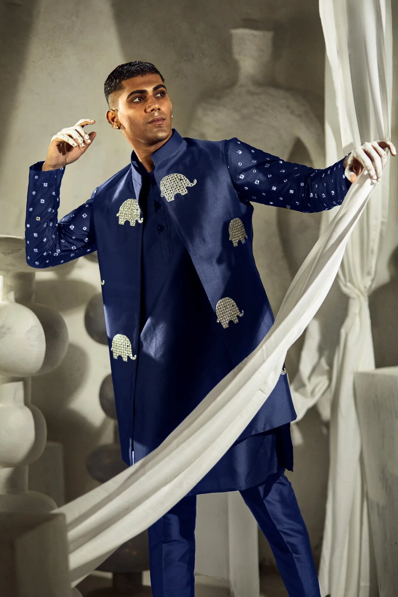 Ruh - Foil Mirror & Silk -Nehru Jacket Set