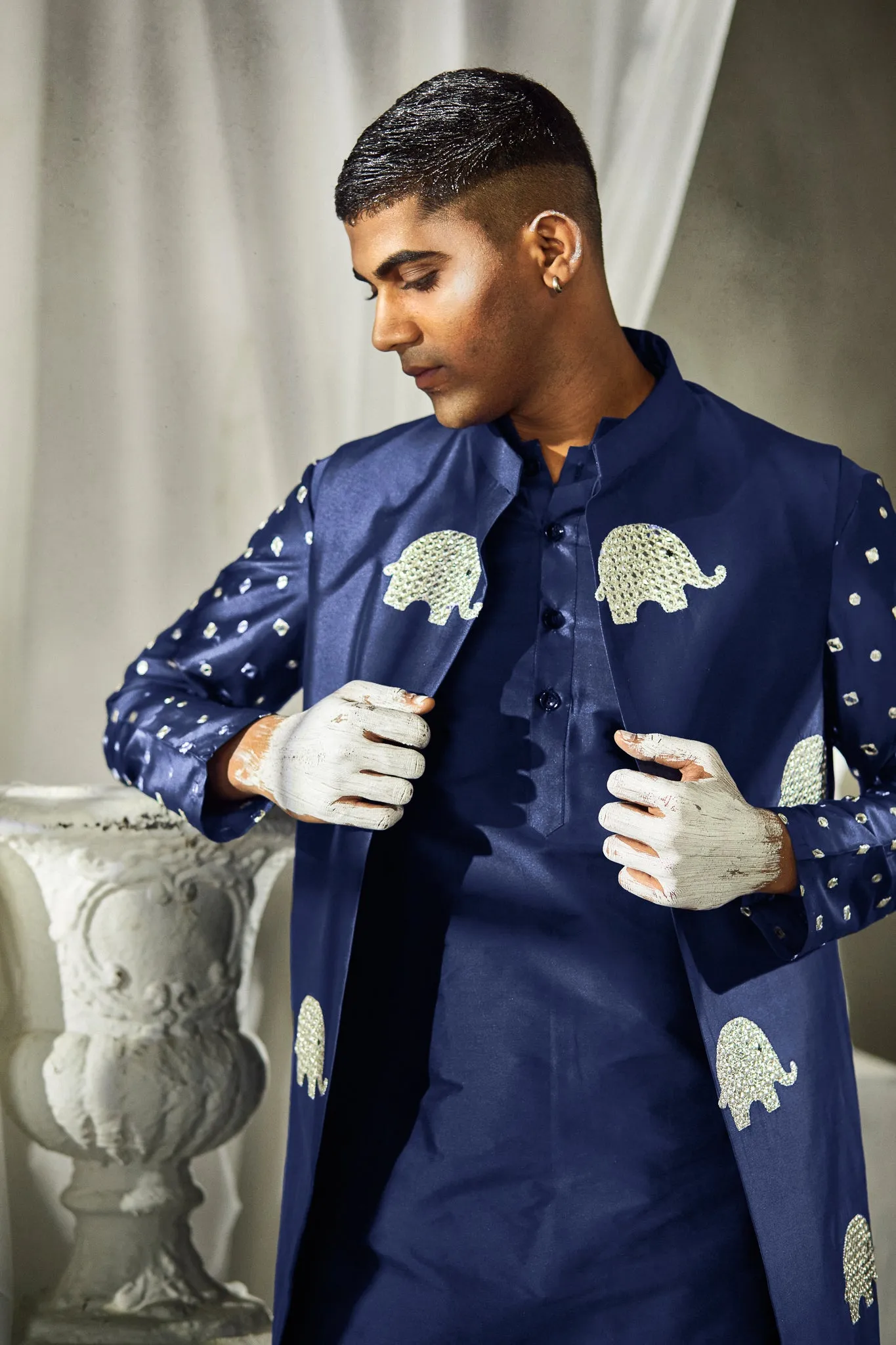 Ruh - Foil Mirror & Silk -Nehru Jacket Set