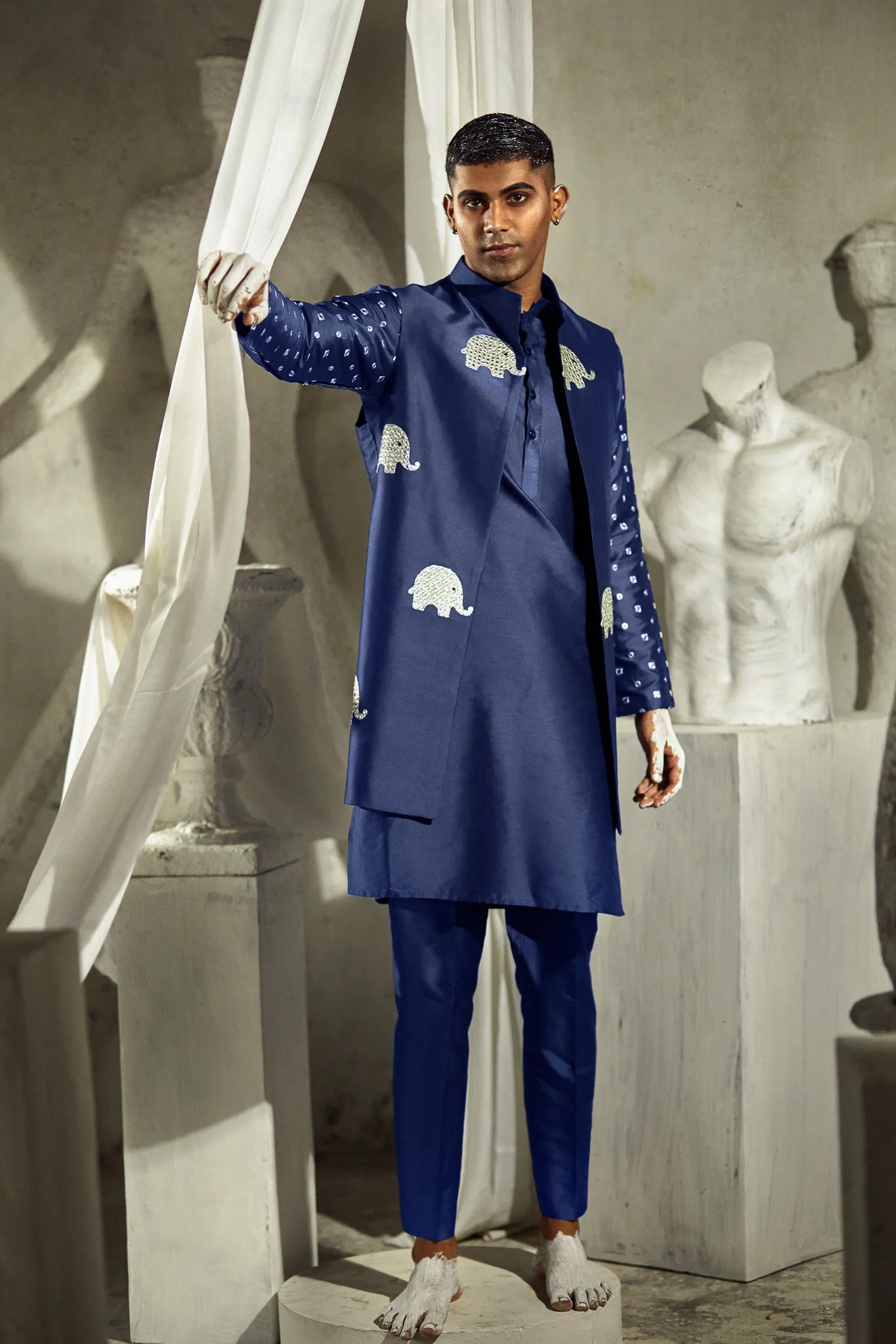 Ruh - Foil Mirror & Silk -Nehru Jacket Set