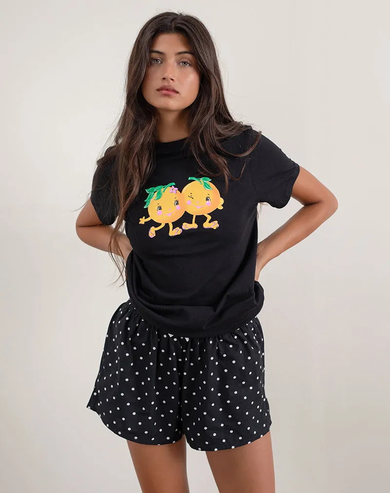 Saki Tee in Black with Printed Squeeze Me Orange