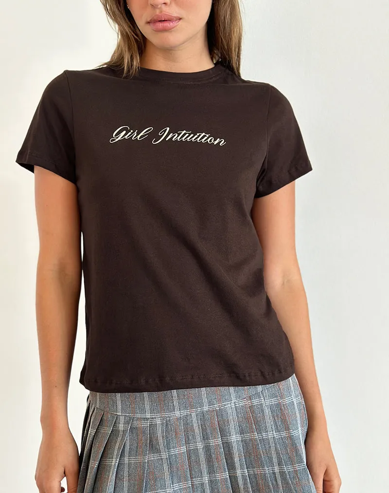 Saki Tee in Chocolate Brown with Girl Intuition Print