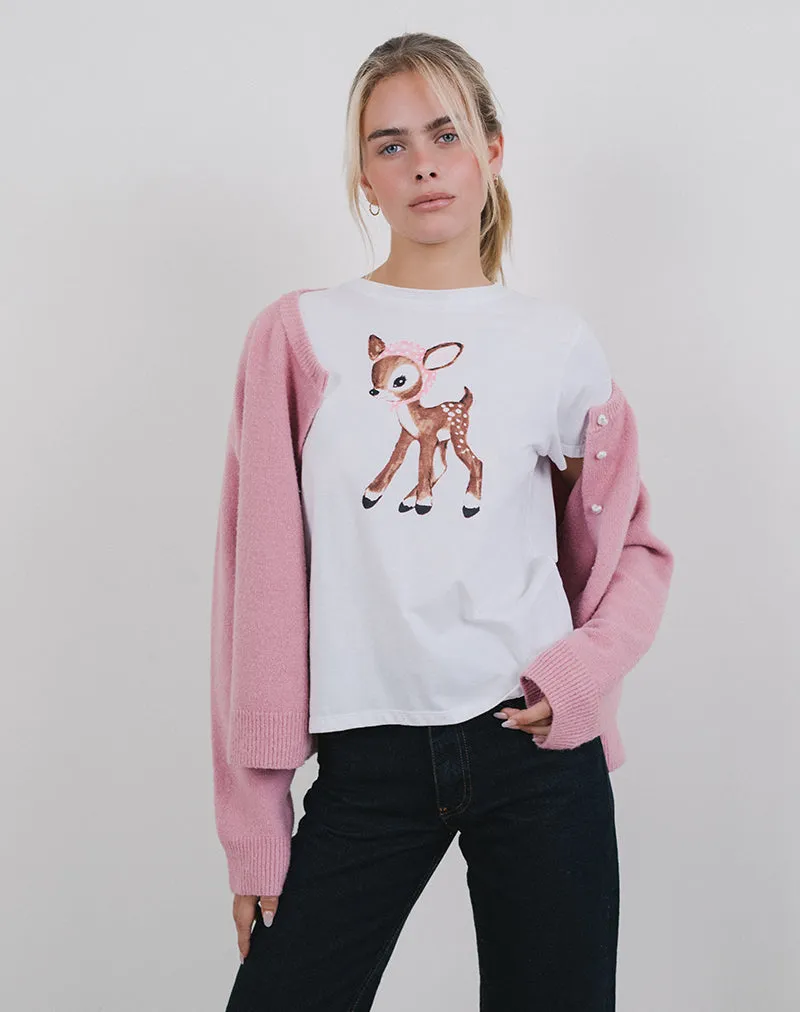 Saki Tee in White Deer with Scarf