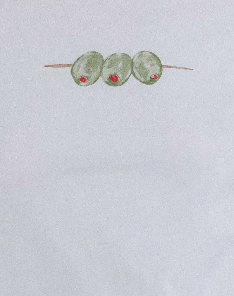 Saki Tee in White with Olives Graphic