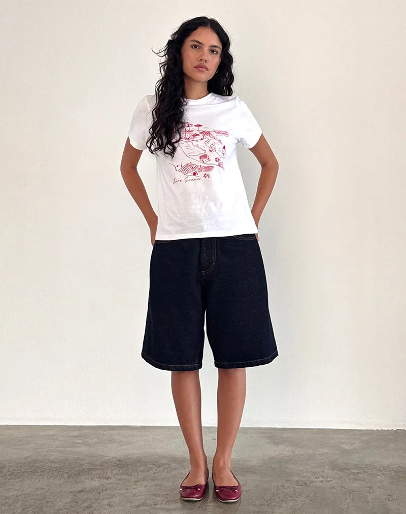 Saki Tee in White with Royal Red Euro Summer