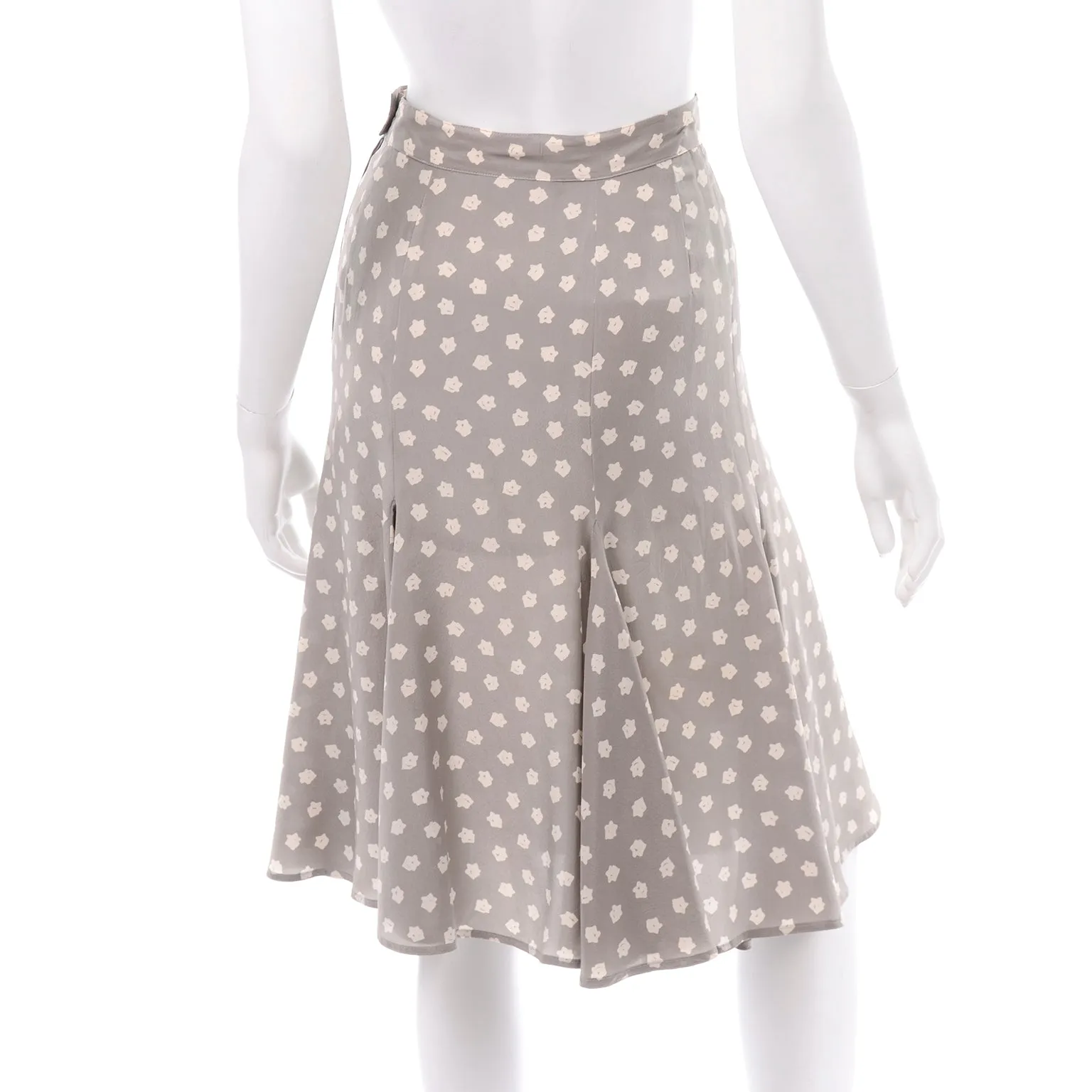 Salvatore Ferragamo Tan & Cream Floral Print Silk Pleated Skirt