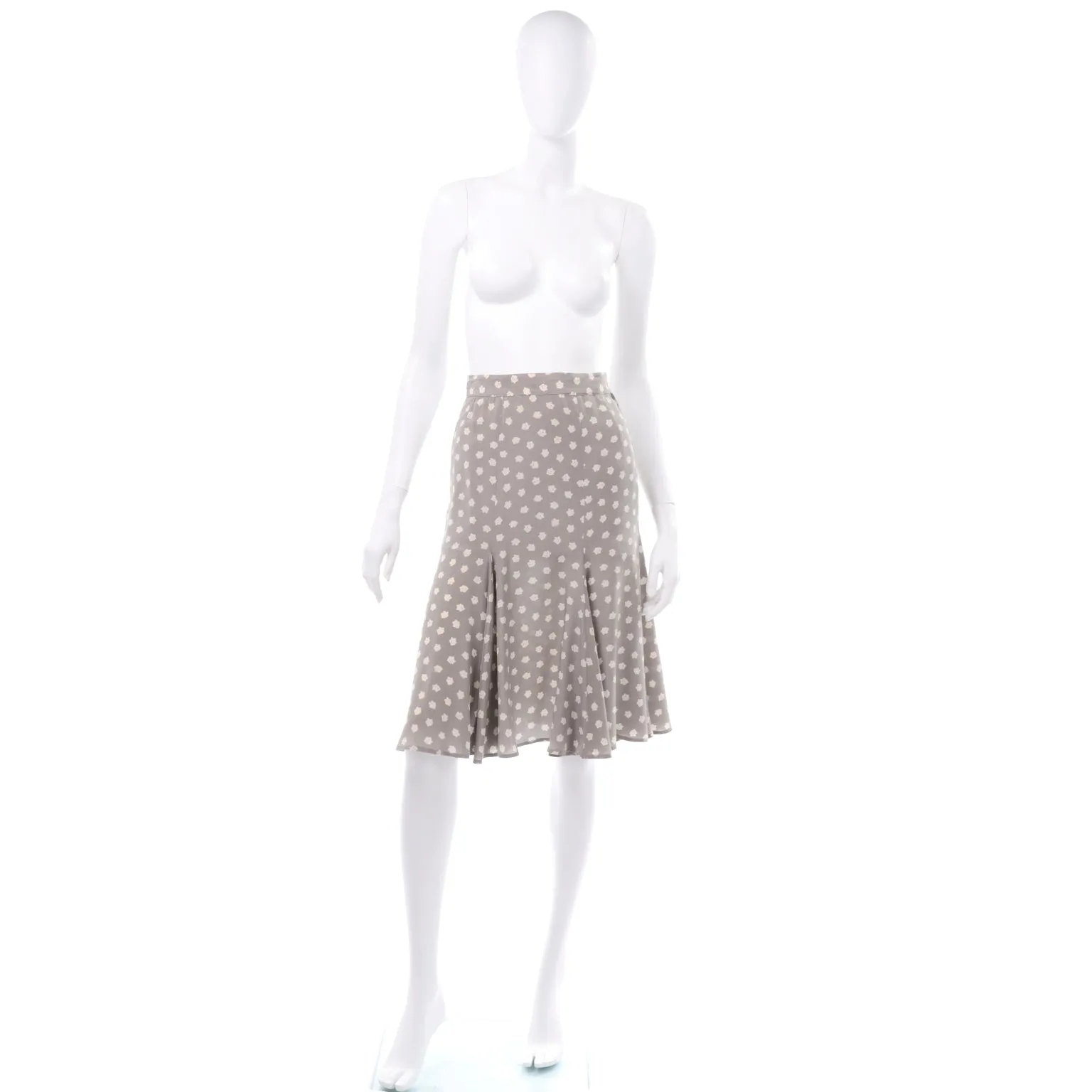 Salvatore Ferragamo Tan & Cream Floral Print Silk Pleated Skirt