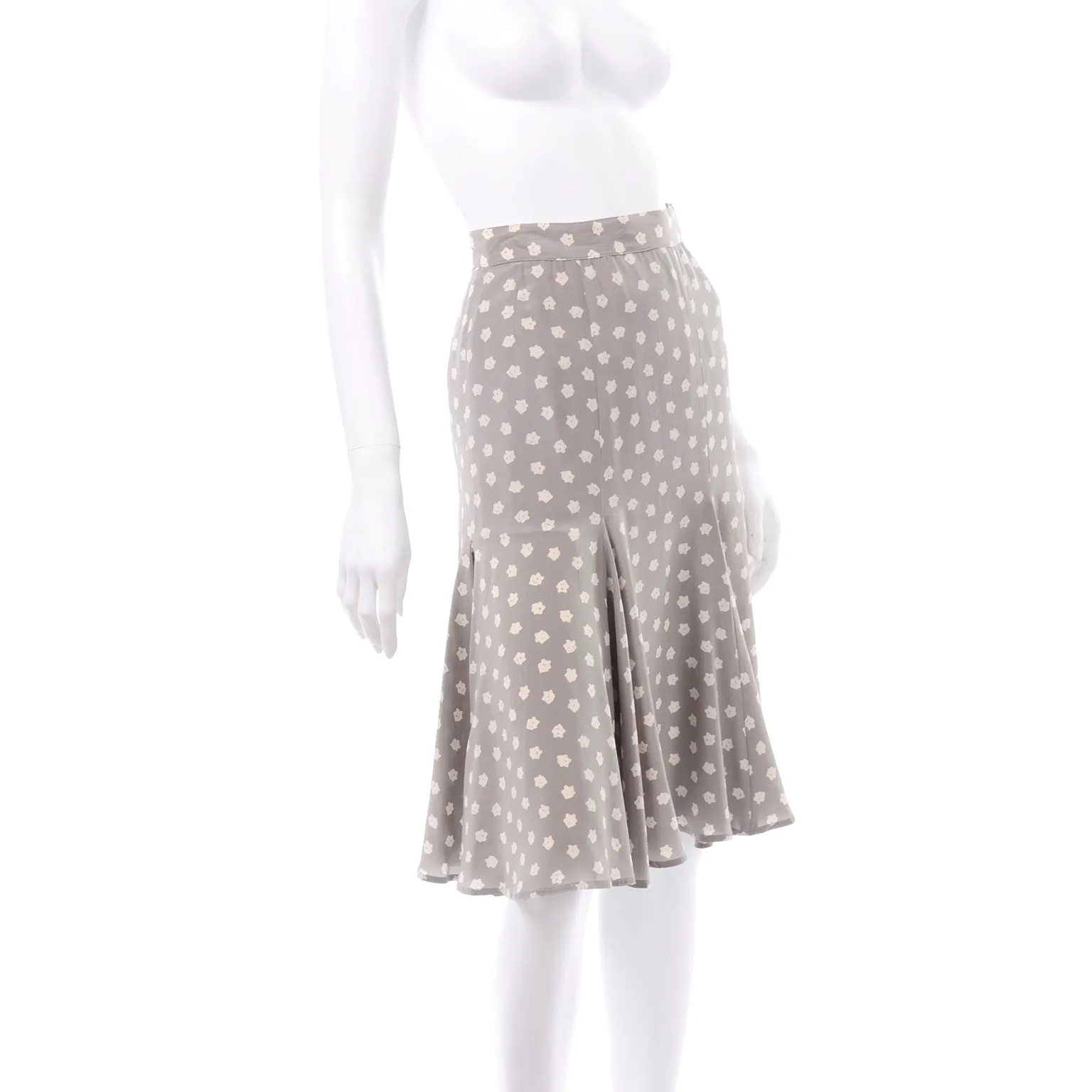 Salvatore Ferragamo Tan & Cream Floral Print Silk Pleated Skirt