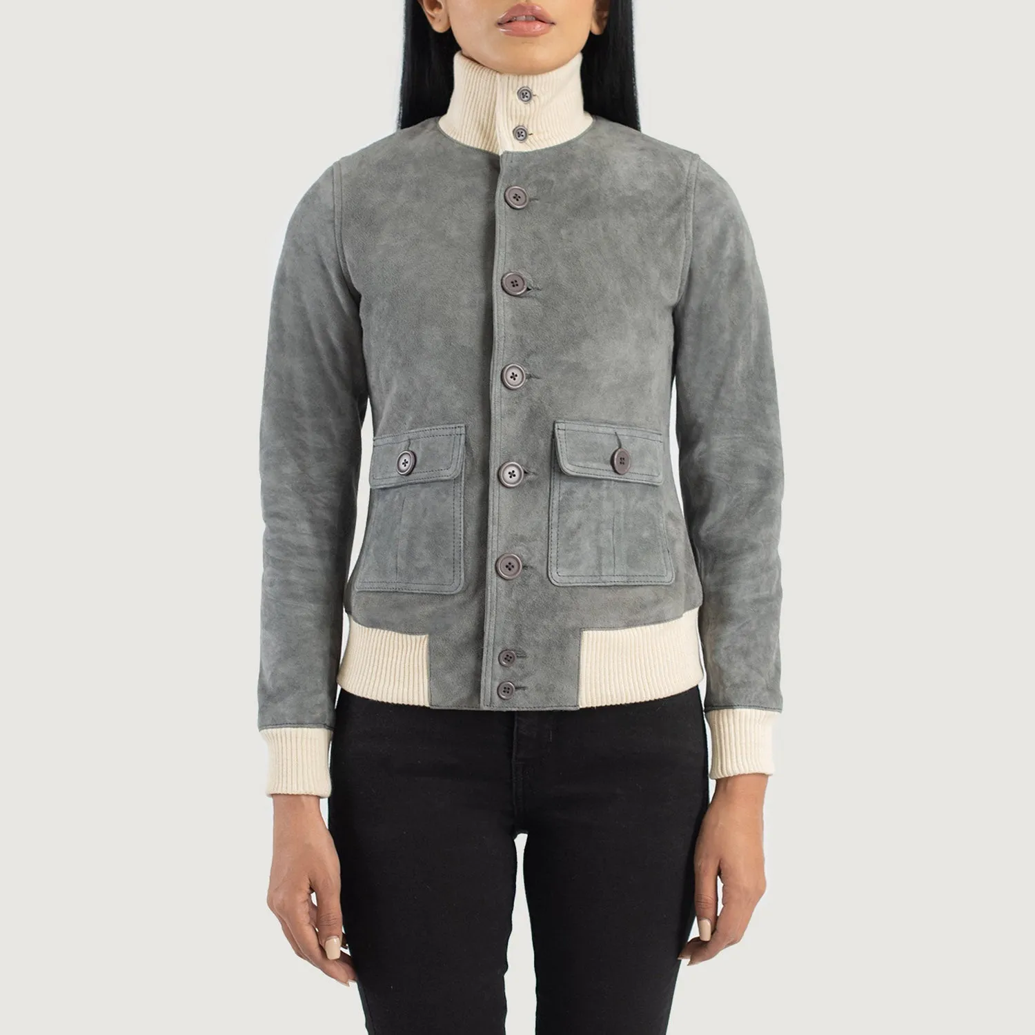 Sasha A1 Grey Suede Bomber Jacket