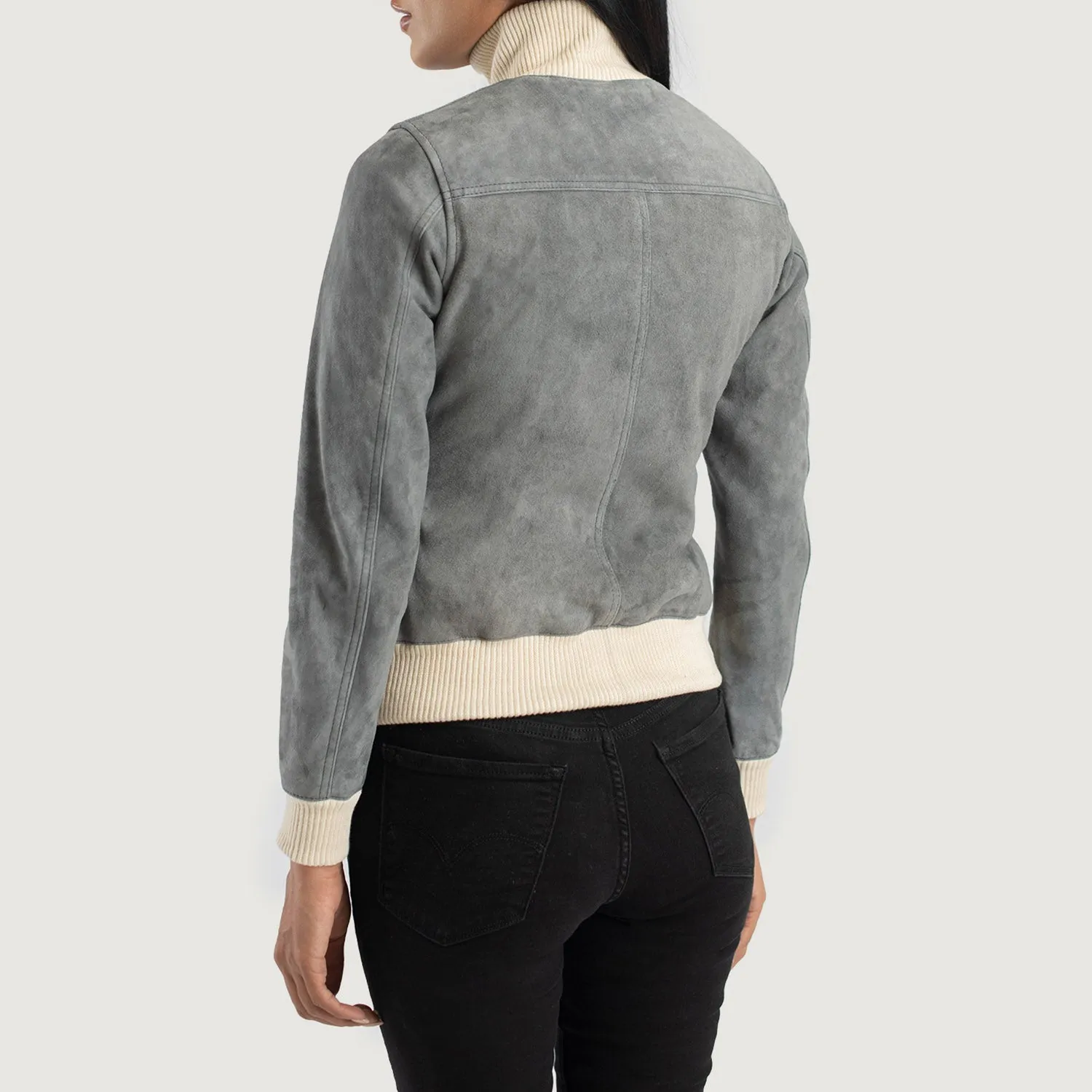 Sasha A1 Grey Suede Bomber Jacket