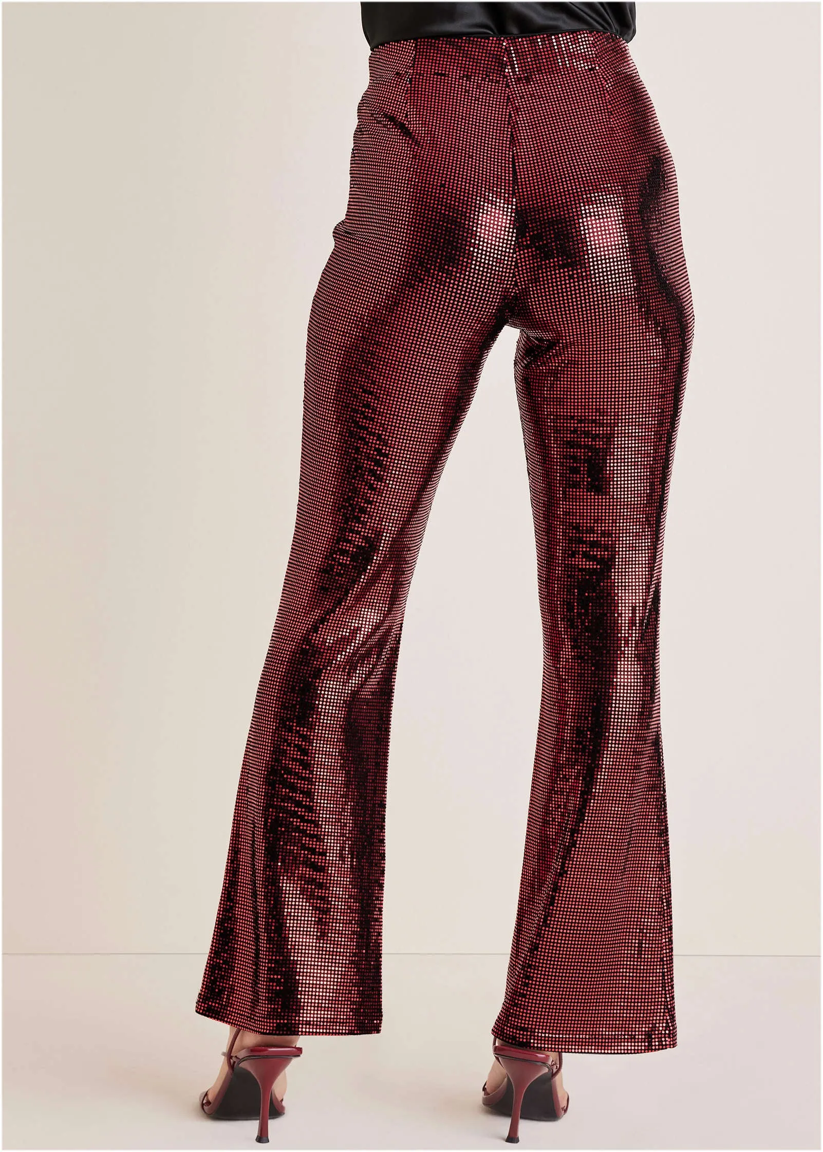 Sequin Flare Leg Pants - Red & Black