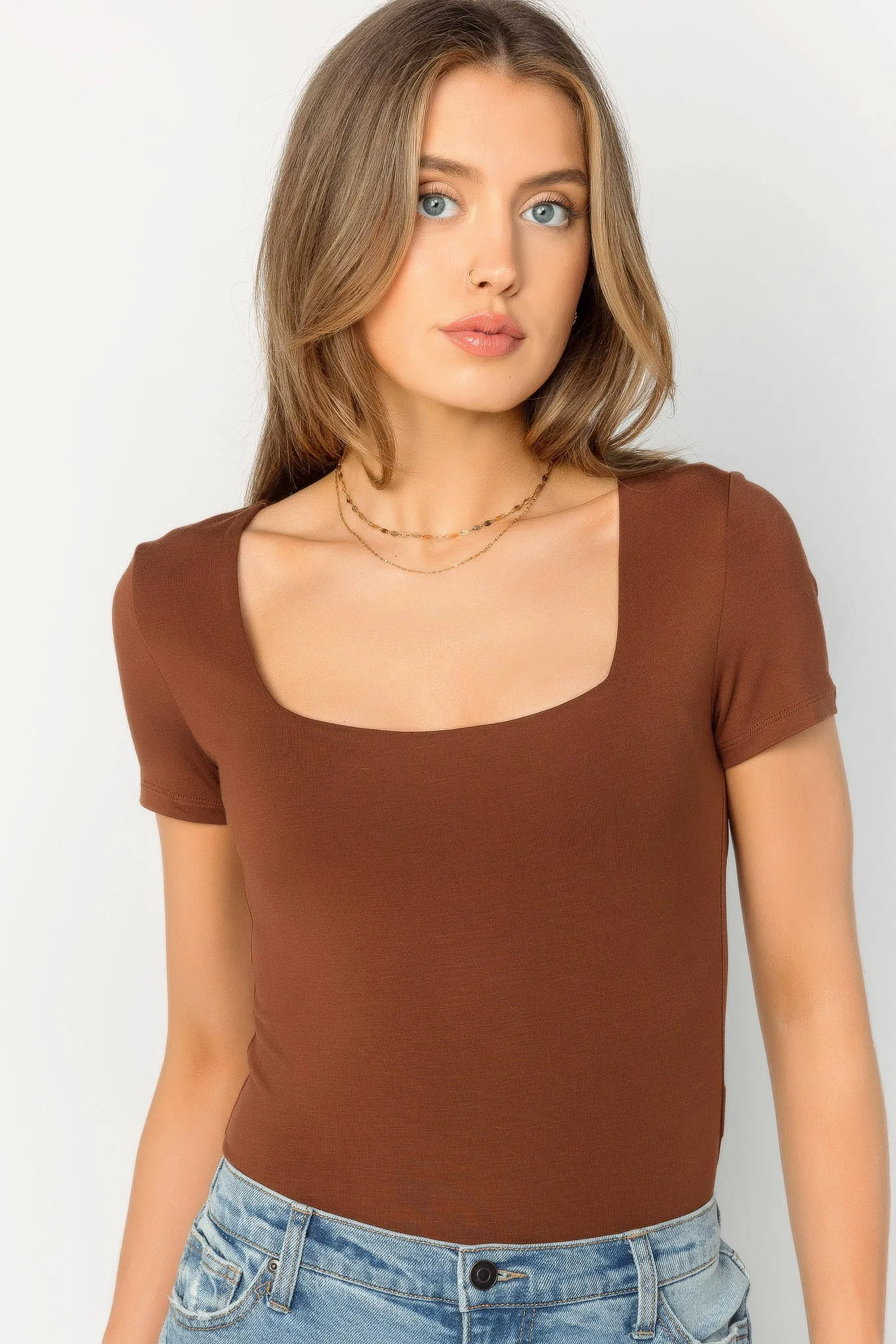 Short Sleeve Square Neck Bodysuit