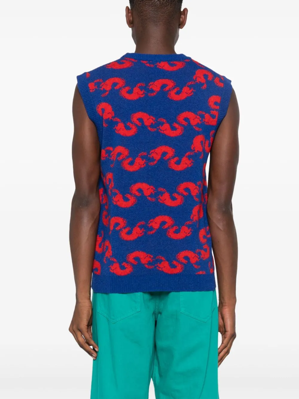 Shrimpy Horse Knit Vest - Blue Red Horses