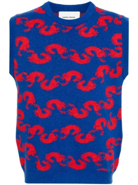 Shrimpy Horse Knit Vest - Blue Red Horses