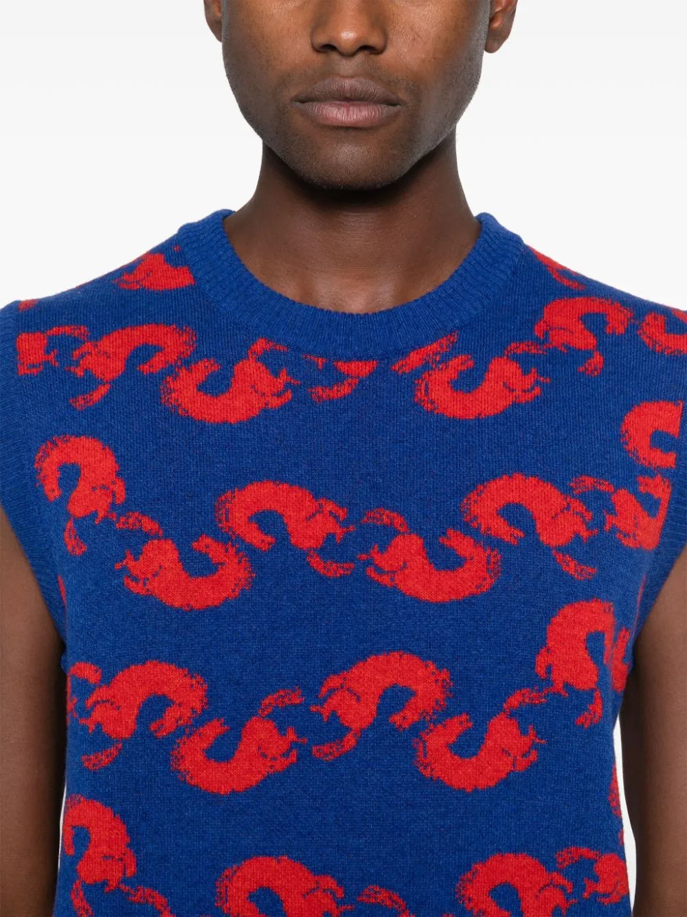 Shrimpy Horse Knit Vest - Blue Red Horses