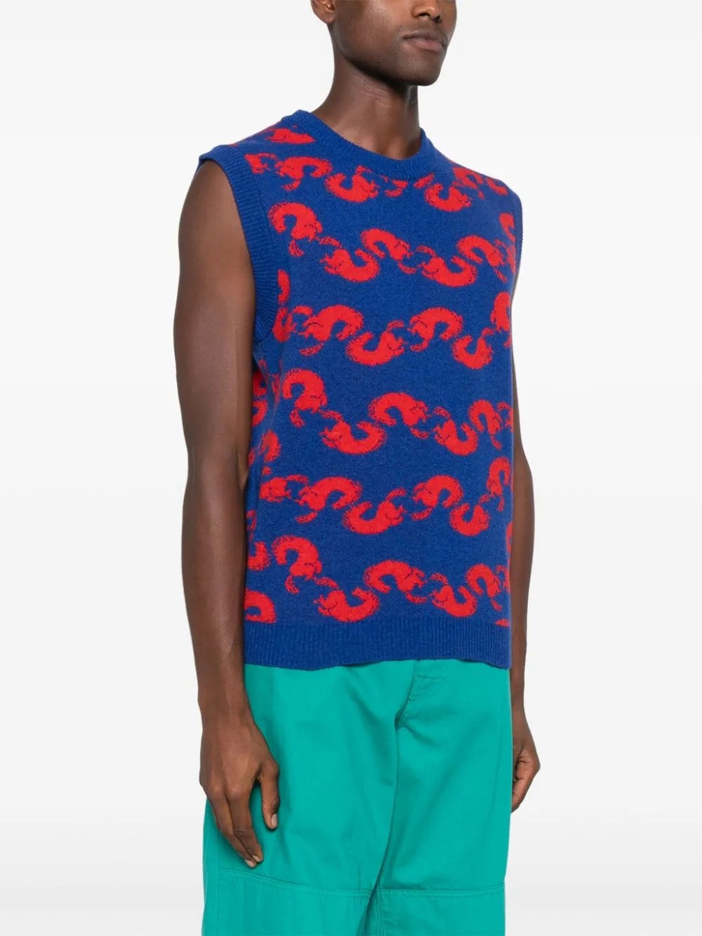 Shrimpy Horse Knit Vest - Blue Red Horses