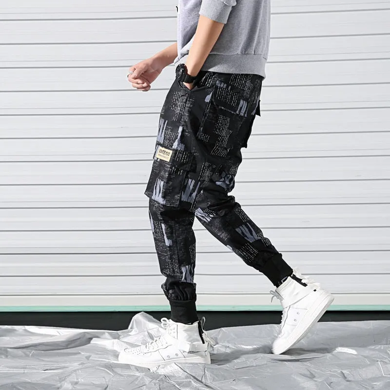 Side Pockets Printed Cargo Hip Hop Casual Style Men Pants