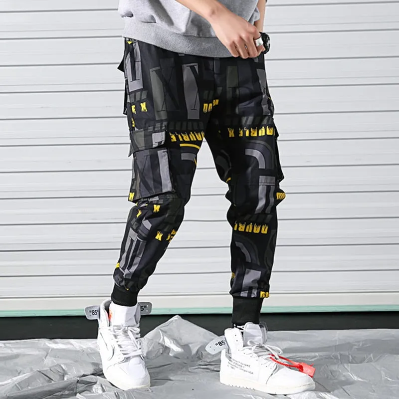 Side Pockets Printed Cargo Hip Hop Casual Style Men Pants