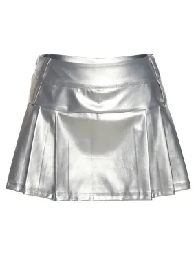 Silver 1980s Steampunk Solid Pleated Skirt