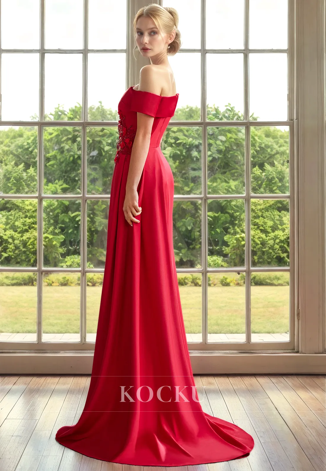 Simple & Casual Off-Shoulder Mermaid Satin Cocktail Mother of the Bride Dress