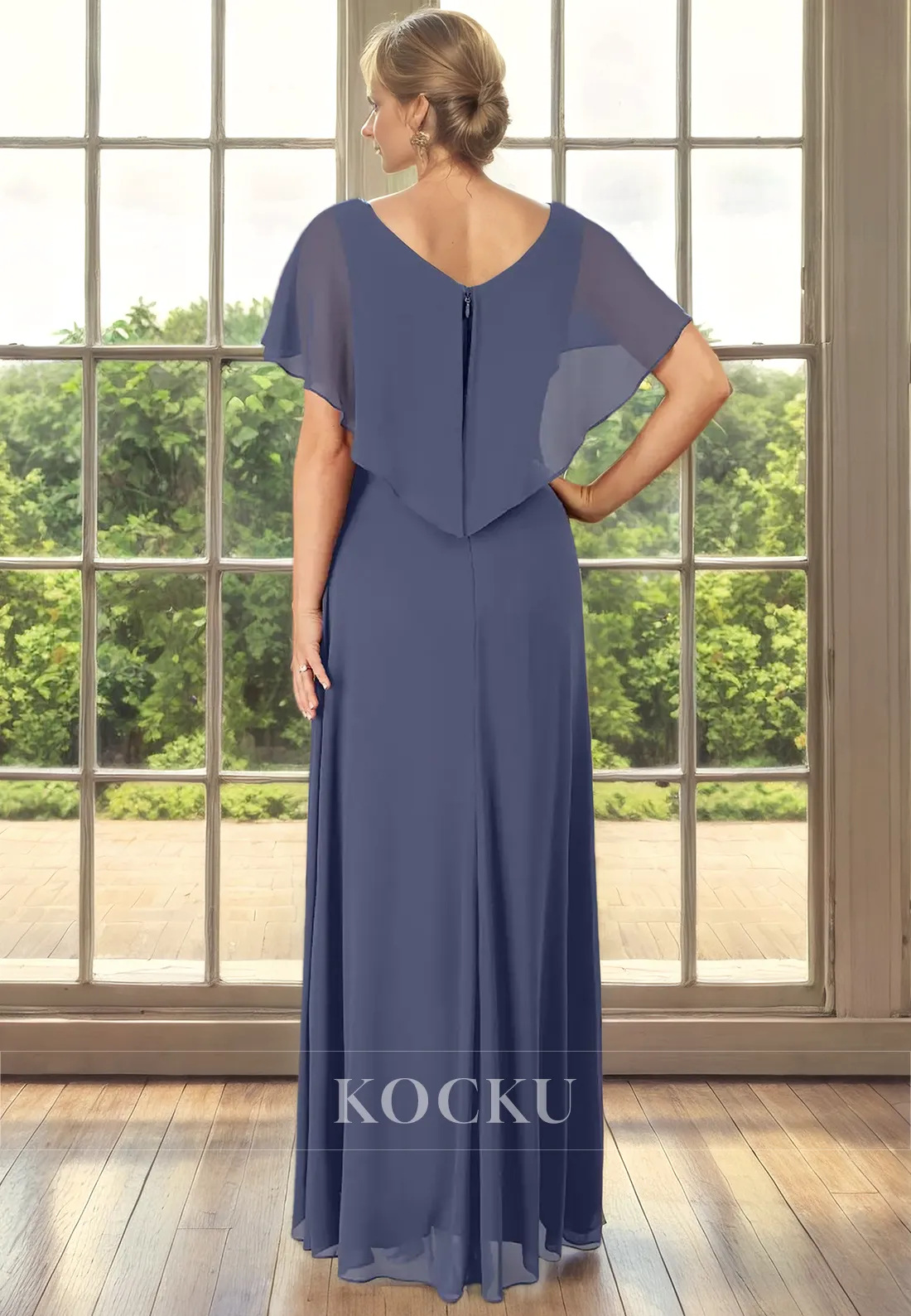 Simple & Casual V-Neck Short sleeves A-Line Chiffon Cocktail Mother of the Bride Dress