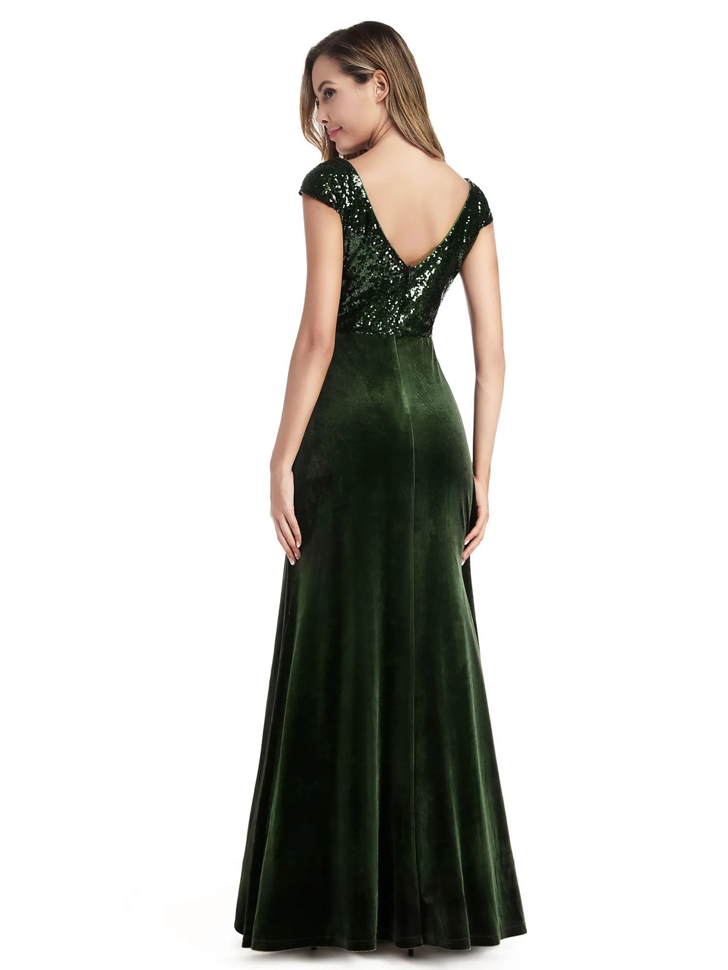 Simple V Neck Sequin and Velvet Fishtail Party Dresses