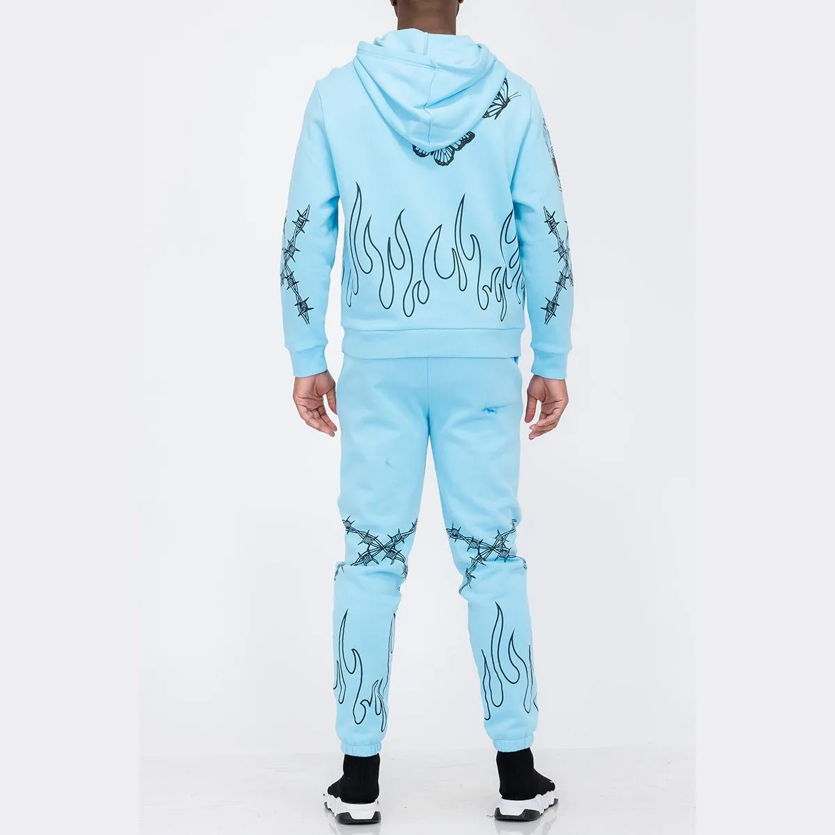 Sky Blue Chenille Flame Sweat Suit