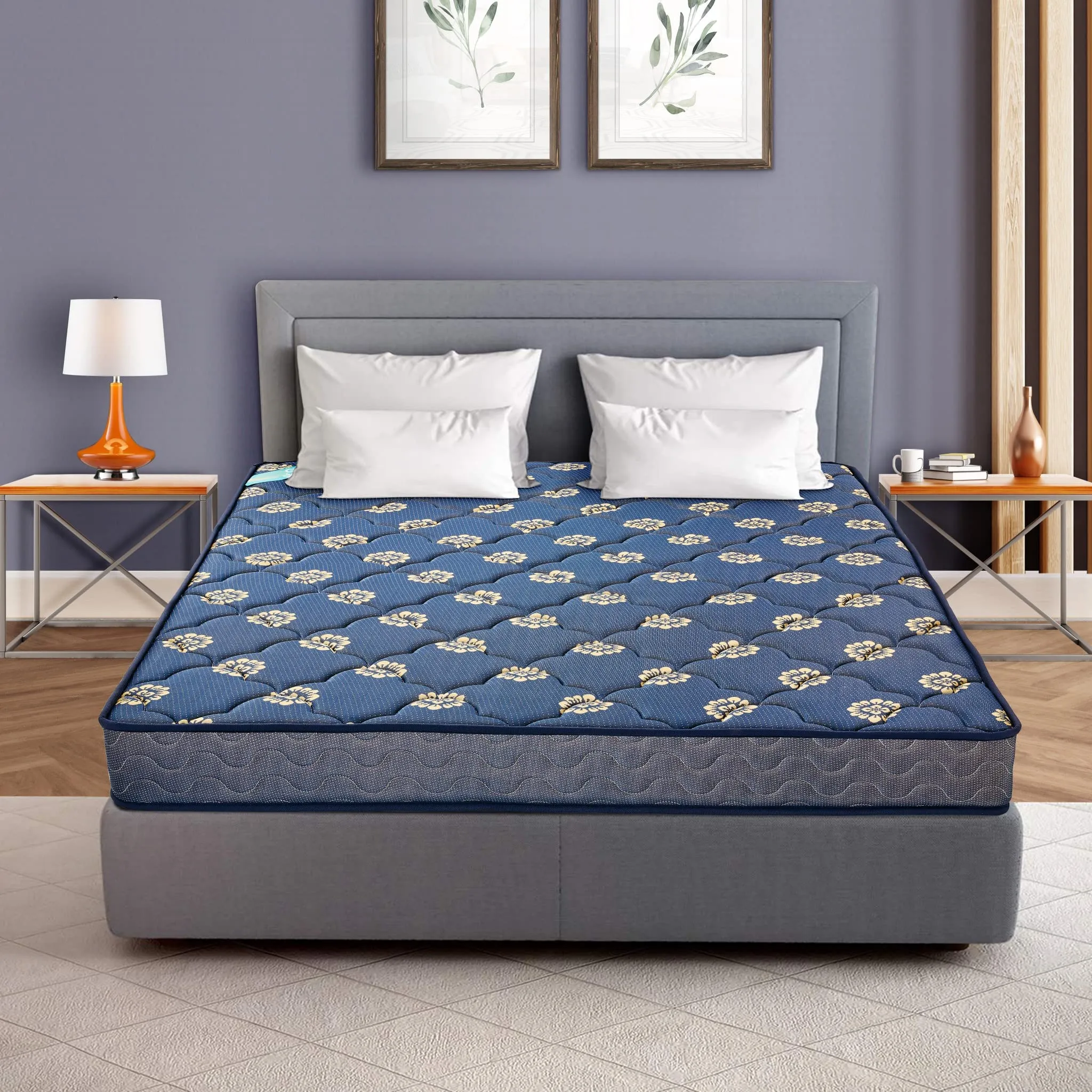 Skyfoam Spring Mattress Double Bed, Multi-Layer Soft PU Foam Mattress, 6 Inch Bed Mattress, Soft & Bouncy | 5 Year Warranty (72x48x06 Inches, Blue)