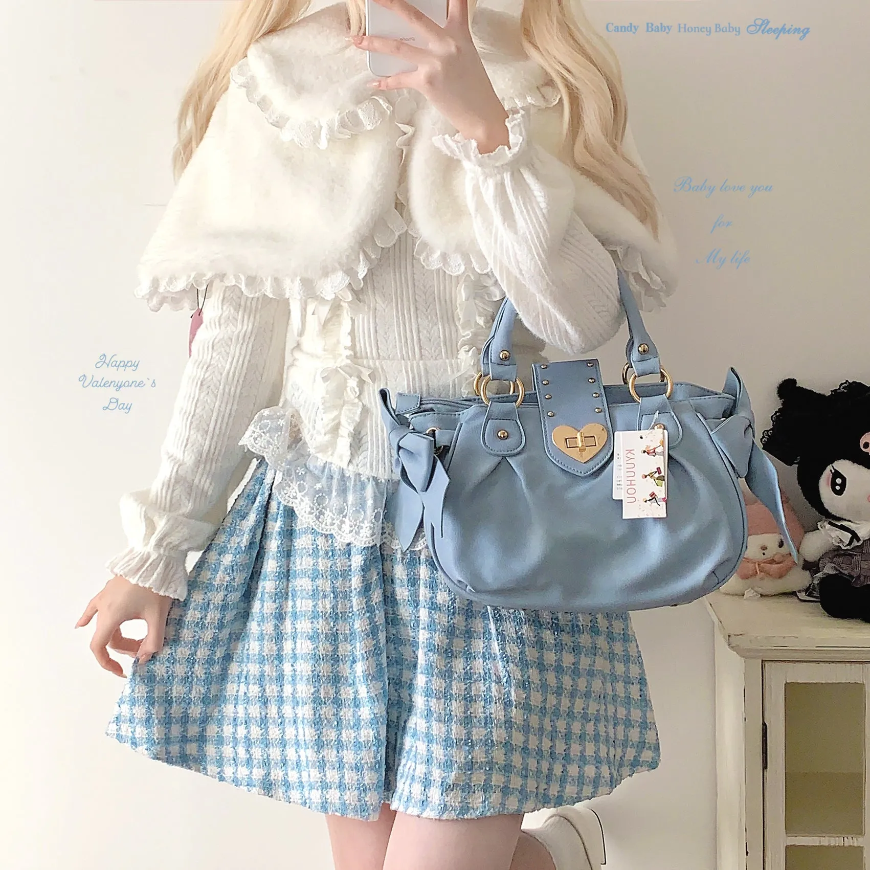 Sleepingdoll Mass-produced retro woolen plaid heart button skirt