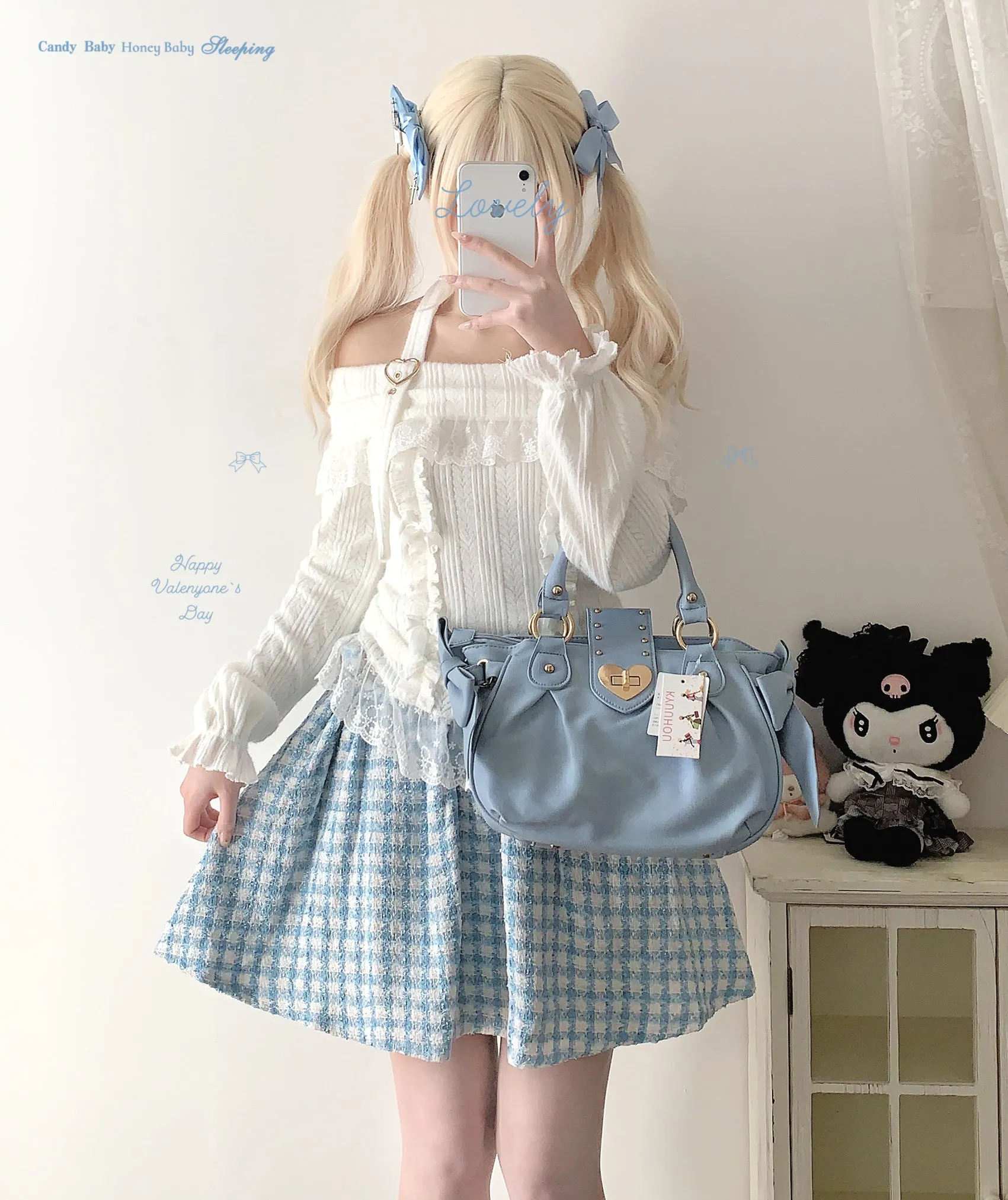 Sleepingdoll Mass-produced retro woolen plaid heart button skirt