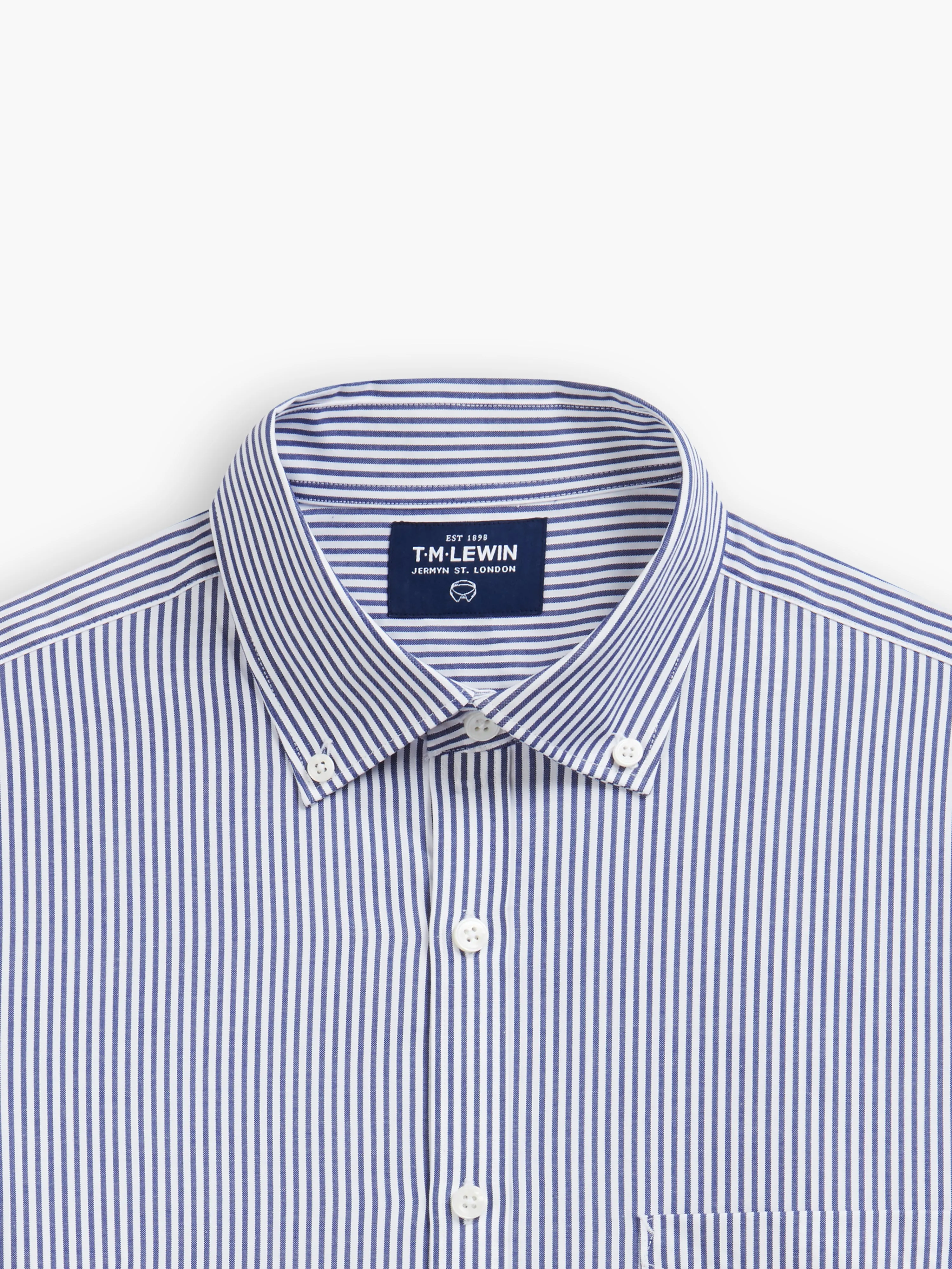 Slim Fit Navy and White Bengal Stripe Shirt