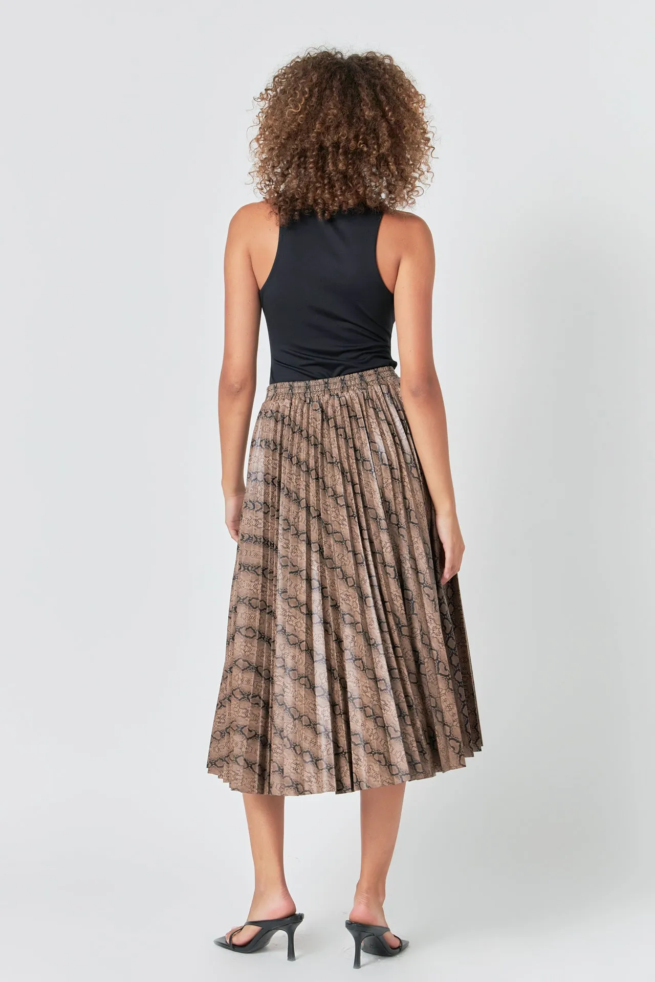 Snake Print Pleated Midi Skirt