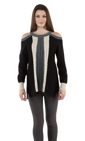 Sogi Cold Shoulder Cable Sweater